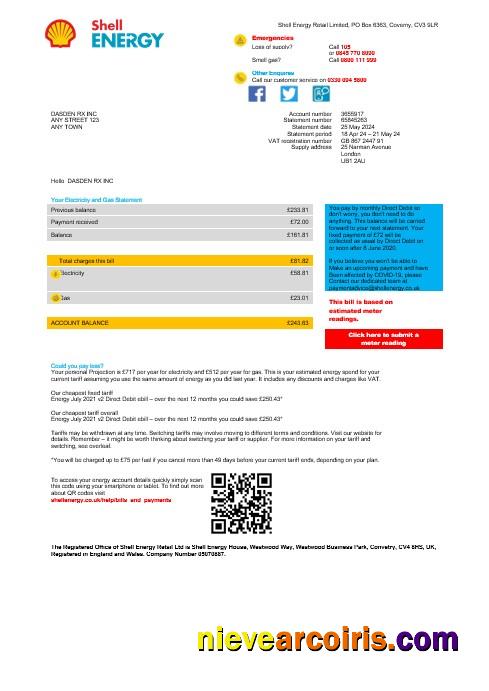 United Kingdom Shell Energy business utility bill
